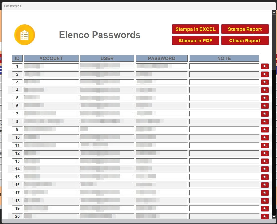 Report per la Stampa - Software Gestione Password